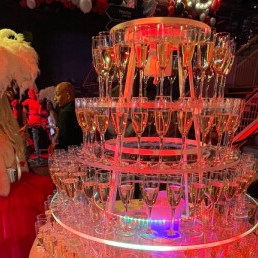 Champagne tower with LED lighting